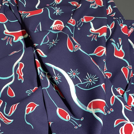 Вискоза синяя с цветочным принтом (95117)