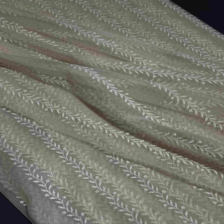 Полиэстер нежно-оливковый с вышивкой (116476-1)