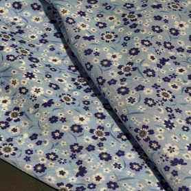 Хлопок голубой с цветочным принтом (150202-2)