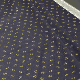 Хлопок темно-синий с морским принтом (116471)