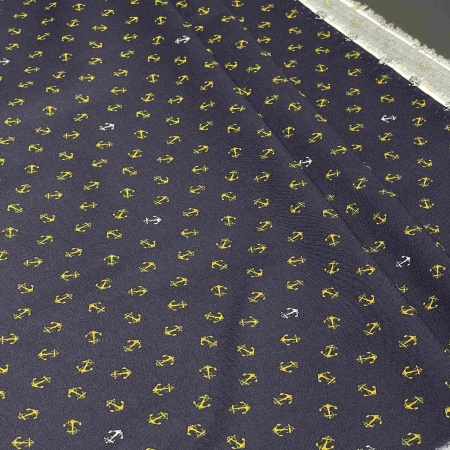 Хлопок темно-синий с морским принтом (116471)